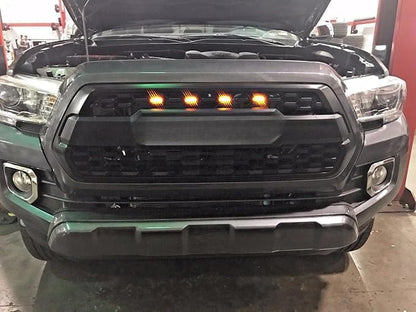 iJDMTOY 4pc Set Front Grille Lighting Kit Compatible with 2016-2023 Toyota Tacoma w/TRD Pro Grill ONLY, Includes (4) 4-SMD 2500K Amber LED Light Assy & Wiring Harness