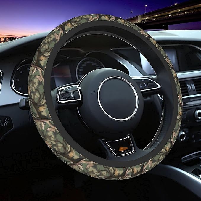 Camo Steering Wheel Covers Non Slip Neoprene Camouflage Tree Pattern Steering Wheel Protector Universal 15 inch for Men Women