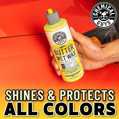 Chemical Guys Butter Wet Wax - Deep Wet Shine Car Wax for Cars, Trucks, SUVs, RVs, and More, Easy On/Off Liquid Formula, Banana Scent - 16 fl oz