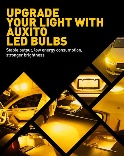 AUXITO 194 LED Light Bulb Amber Yellow 168 2825 W5W T10 Wedge 14-SMD LED Replacement Bulbs for Car Dome Map Door Courtesy License Plate Parking Light, Pack of 10