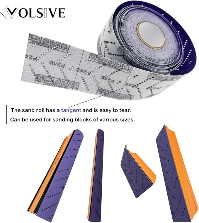 VOLSIVE Abrasive Sheet Roll Multi-Hole Sanding Roll Automotive Sandpaper Roll Clean Sand Sheet Roll for Woodworking, Auto Body Repair, 70 mm x 12 m - 80 Grit