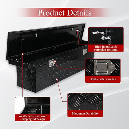 60''Inch Aluminum Truck Tool Box Trailer Chest Box Underbody Storage Organizer Waterproof Square Storage Organizer w/Lock & Keys Black(‎60" Lx12 Wx14 H) Only For Standard cab Or Regular CAB