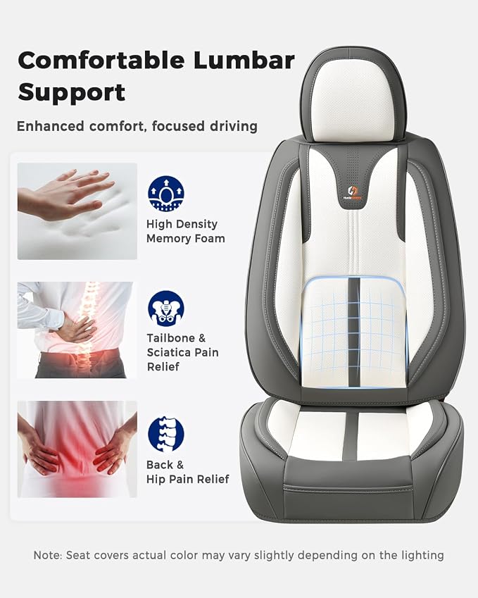 Huidasource Front Car Seat Covers Luxury Nappa Leather, Car Seat Covers Front Seats with Airbag, Front Storage Pocket, Lumbar Support Cooling＆Heating Universal Fit for Most Cars SUV Trucks, Gray&White