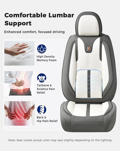 Huidasource Front Car Seat Covers Luxury Nappa Leather, Car Seat Covers Front Seats with Airbag, Front Storage Pocket, Lumbar Support Cooling＆Heating Universal Fit for Most Cars SUV Trucks, Gray&White