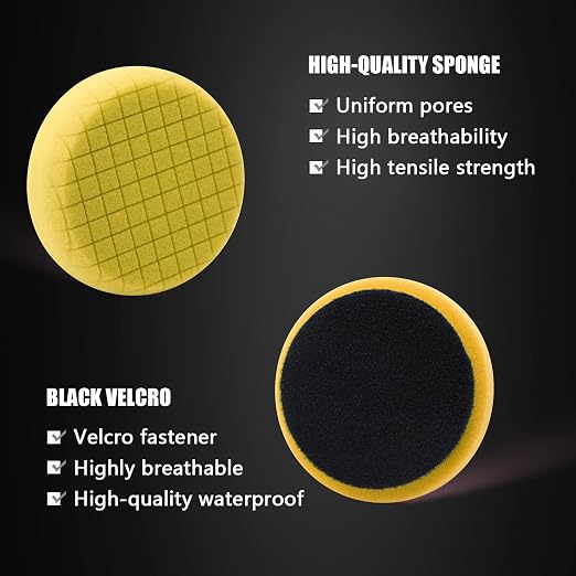 Yellow T80 High-Cut Foam Polishing Pad, SPTA 1Pc 3.5 Inch Face for 3 Inch 80mm Backing Plate Compound Buffing Sponge Pads for Car Buffer Polisher Compounding, Polishing and Waxing - FPTSS3Y