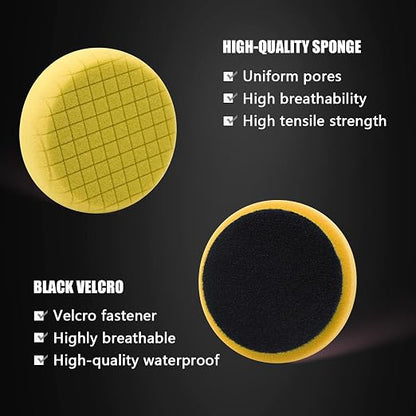 Yellow T80 High-Cut Foam Polishing Pad, SPTA 1Pc 3.5 Inch Face for 3 Inch 80mm Backing Plate Compound Buffing Sponge Pads for Car Buffer Polisher Compounding, Polishing and Waxing - FPTSS3Y