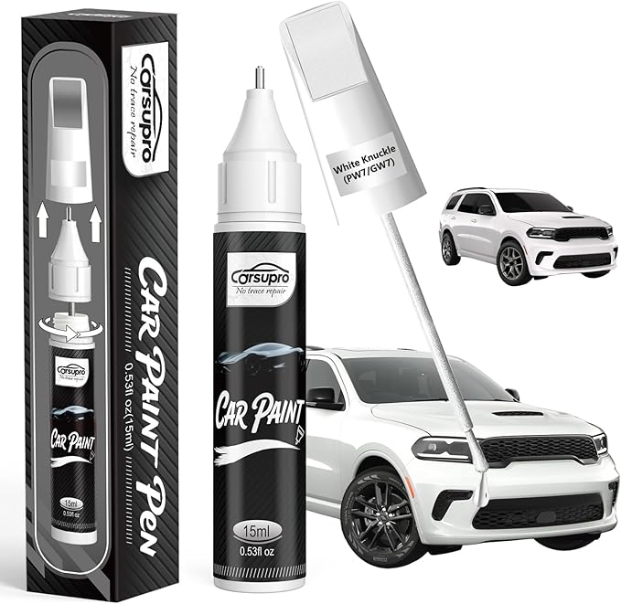 White Knuckle(PW7/GW7) for Dodge Touch Up Paint Pen, 2 in 1 Car Scratch Remover with Pen Tip and Brush, Precise Color Match for Car Paint Scratch Repair, Quickly and Easily Fix Chips and Nicks