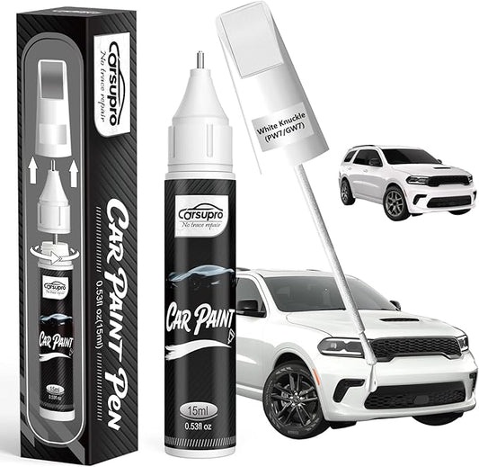 White Knuckle(PW7/GW7) for Dodge Touch Up Paint Pen, 2 in 1 Car Scratch Remover with Pen Tip and Brush, Precise Color Match for Car Paint Scratch Repair, Quickly and Easily Fix Chips and Nicks