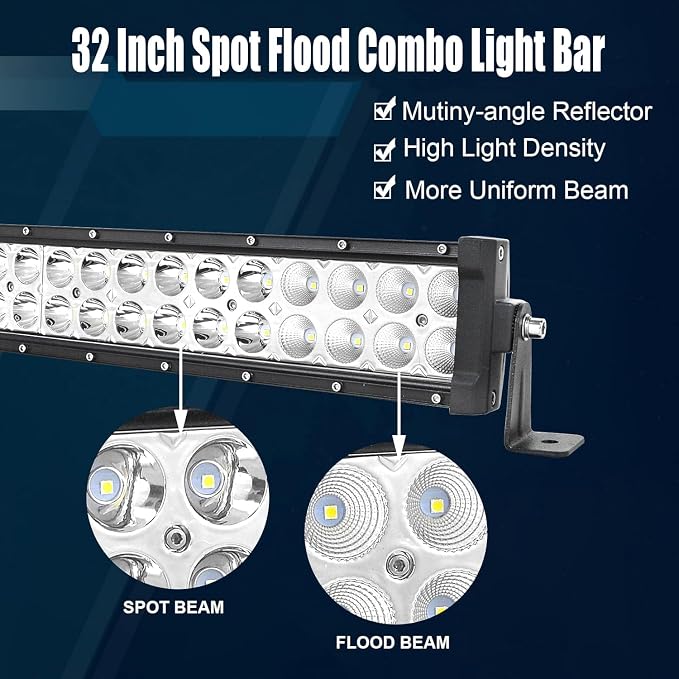 LED Light Bar Kits - 32Inch Light Bars with 4 in LED Pods&Wiring Harness 12V 24V Driving Lamp Roof Bumper Off Road Work Light for Truck Camper Wagon Car Pickup Tractor Golf Cart ATV UTV SUV