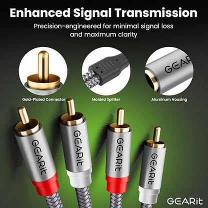 GEARit RCA Cables 1ft OFC, RCA Cables Car Audio with Dual Shielding & Gold-Plated Connectors, RCA Cable for Subwoofer Cable, Hi-Fi System, Amplifier, Active Speakers, Gaming Consoles
