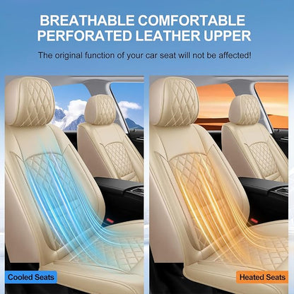 Car Seat Covers Compatible with Hyundai Tucson 2010-2025 2026- Full Set 5 Seats Luxury Leather All-Weather Seat Cushions & Protectors, Waterproof & Breathable, Airbag Compatible (Beige)