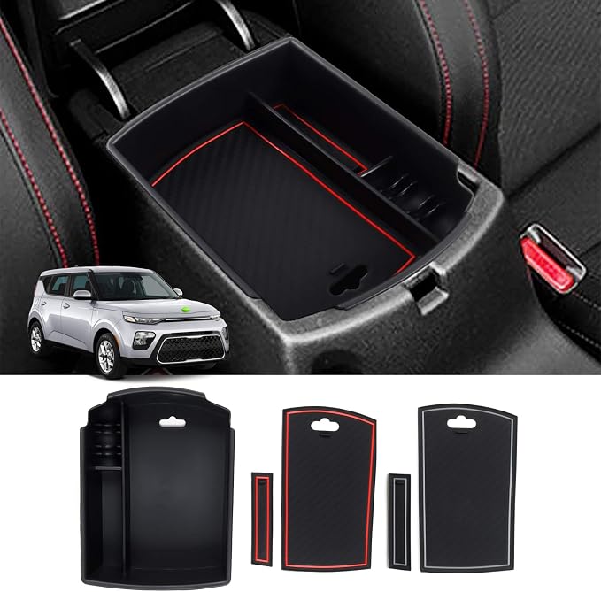 Autorder Center Console Organizer for Kia Soul 2020 2021 2022 2023 2024 2025 2026 Accessories Armrest Storage Box Secondary Insert Tray with 2 Color Mats