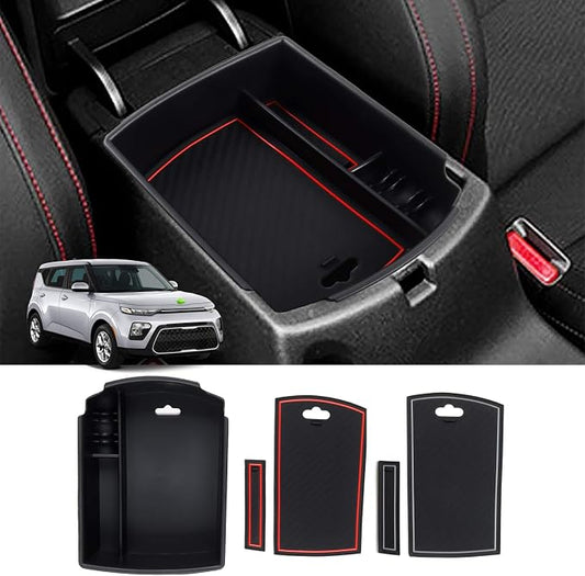 Autorder Center Console Organizer for Kia Soul 2020 2021 2022 2023 2024 2025 2026 Accessories Armrest Storage Box Secondary Insert Tray with 2 Color Mats