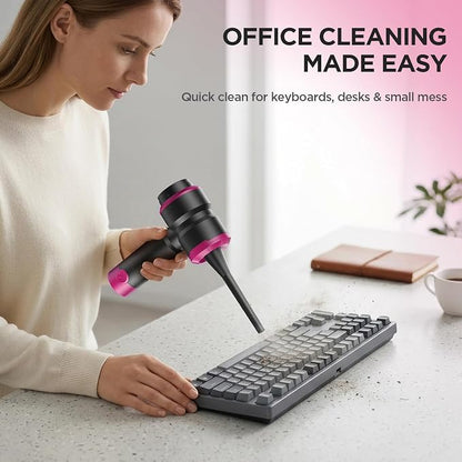 Handheld Car Vacuum Cleaner, 4-in-1 Cordless Rechargeable Mini Vacuum with Air Duster – Quickly Clean Crumbs, Pet Hair & Crevices in Car, Office, Home. Ideal for Commuters & Office Workers (Pink)