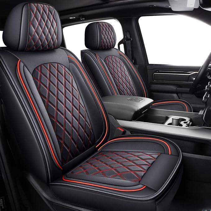 MIROZO Front Seat Covers for Ram,Waterproof Truck Seat Cover Compatible with 2009-2026 RAM 1500/2500/3500 Crew Quad Cab, Car Seat Protector Pickup Cushions (2 PCS Front,Black and Red)