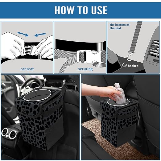 Car Trash Can – Multi-Purpose, Lightweight and Portable with Durable Water-Resistant Coating, No Installation Required, Practical and Ample Capacity, Variety of Colors.Black Leopard Print
