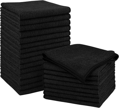 Orighty Black Microfiber Cleaning Cloth, Microfiber Towels for Cars, Highly Absorbent Car Cleaning Supplies, Lint Free Cloths Clean Rags for Car Care, House, Kitchen, 12x11 inch, Pack of 24