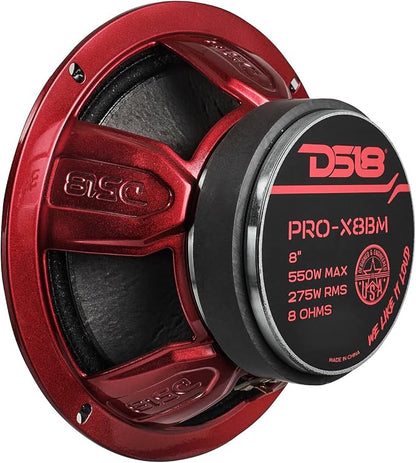 DS18 PRO-X8BM Loudspeaker - 8", Midrange, Red Aluminum Bullet, 550W Max, 275W RMS, 8 Ohms - Premium Quality Audio Door Speakers for Car or Truck Stereo Sound System (1 Speaker)
