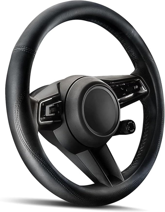 HOTOR Car Steering Wheel Cover - Universal Car Accessory for Diverse Cars, Leather Cover with Anti-Slip Lining, for Steering Wheel with a Diameter of 14.5"-15",Black