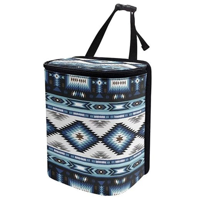 Western Aztec Car Trash Can with Lid and Zipper Portable Foldable Ethnic Style Trash Bin for Car Interior Accessories Multipurpose Garbage Can Bags Storage Organizer