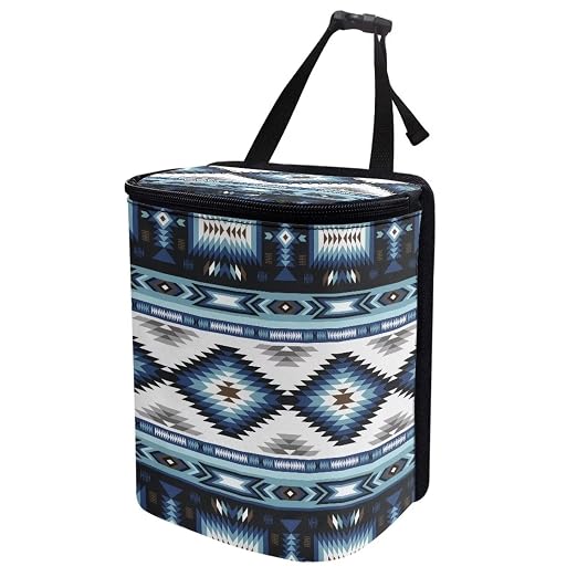 Western Aztec Car Trash Can with Lid and Zipper Portable Foldable Ethnic Style Trash Bin for Car Interior Accessories Multipurpose Garbage Can Bags Storage Organizer