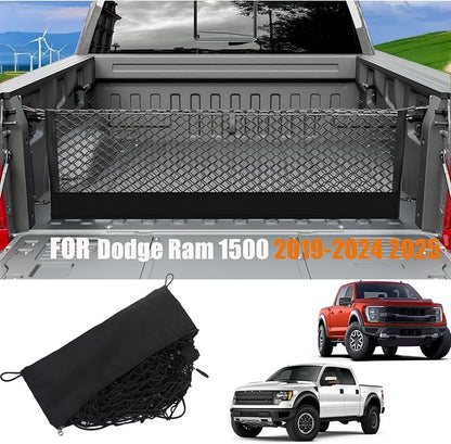 Envelope Style Truck Bed Cargo Net Compatible with Dodge Ram 1500 2019-2024 2025 2026,Highly Elastic Truck Cargo Net for Ram 1500 Accessories, Upgraded Storage Bag & Heavy Duty Carabiners