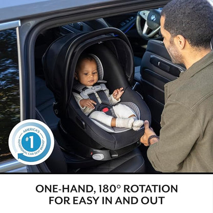 Evenflo Revolve180 LiteMax NXT Rotating Rear-Facing Lightweight Preemie and Infant Car Seat 3-30lbs with Green & Gentle. Easy Install with Base (Primrose Pink)