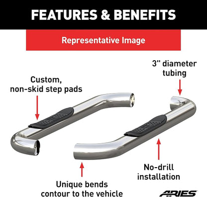 ARIES 204044-2 3-Inch Round Polished Stainless Steel Nerf Bars, No-Drill, Fits Select Chevrolet, GMC Blazer K5