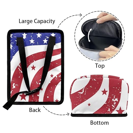 Talayituse Retro American Flag Print Car Trash Bin, Large Size Auto Trash Can Adjustable Portable Garbage Can with Lid, 4th of July Decor Vehicle Hanging Bag for Headrest Front Back Seat
