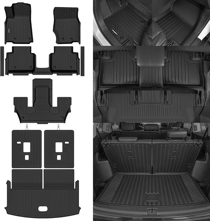 Floor Mats for Jeep Grand Cherokee L 6 Seats 2021-2025 2026, Trunk Mat and Backrest Mat & Door Sill Guard All Weather TPE Protector for Jeep Grand Cherokee L Accessories