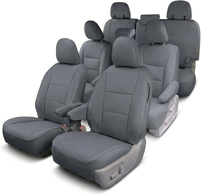 FH Group Custom Fit Car Seat Covers Specifically Made for 2011-2020 Toyota Sienna 8 Passenger, Full Set Solid Gray Faux Leather Automotive Seat Covers, Waterproof and Washable Seat Covers