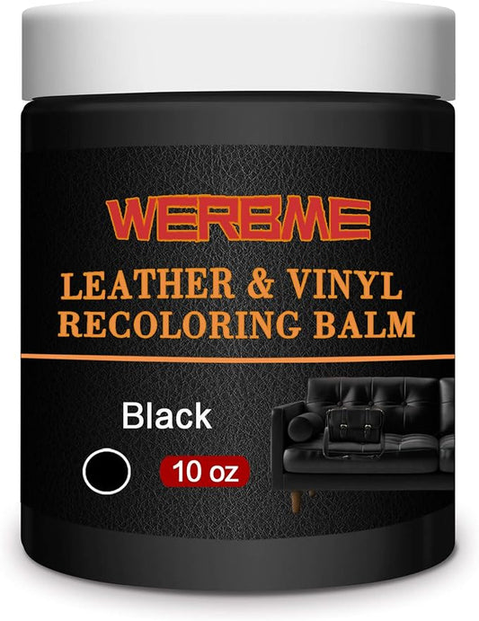 Leather Recoloring Balm & Color Restorer - 10OZ Multipurpose Dye & Paint for Faded Leather Couches, Car Seats, Shoes | Fix Scratches on Clothing, Furniture & Accessories(Black)