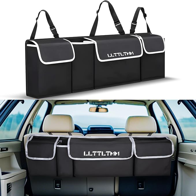 Trunk Organizer For Suv, Backseat Hanging Car Organizer And Storage,Large Capacity Foldable Trunk Organizer For Suv,Jeep/Truck/MPV,Car Accessories Interior(36"*10") Black