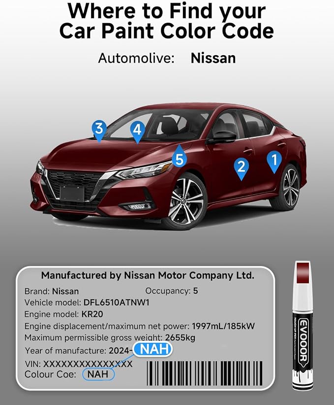 Touch Up Paint Compatible with Nissan Exact Match 2 in 1 Touch up Paint for Chips and Nicks Repair (Cayenne Red Pearl(NAH) Compatible with Altima/Cube/Frontier/Juke/Leaf/Murano/NV/NV200/Pathfinder/Quest/Rogue/Rogue-Select/Sentra/Titan/Titan-XD/Versa/Ve...