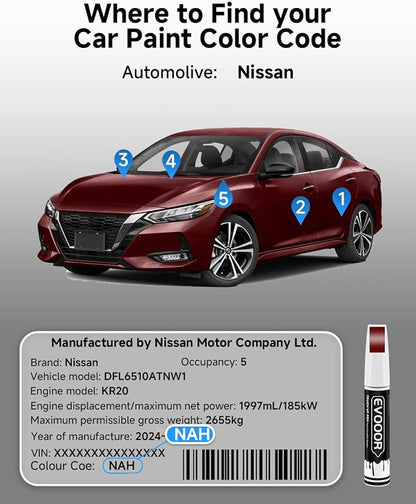 Touch Up Paint Compatible with Nissan Exact Match 2 in 1 Touch up Paint for Chips and Nicks Repair (Cayenne Red Pearl(NAH) Compatible with Altima/Cube/Frontier/Juke/Leaf/Murano/NV/NV200/Pathfinder/Quest/Rogue/Rogue-Select/Sentra/Titan/Titan-XD/Versa/Ve...