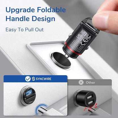 USB C Car Charger Syncwire 60W [PD 30W & QC 30W] USB Car Charger Adapter Fast Charging [Super Mini & All Metal] for iPhone, Samsung, Google Pixel, XiaoMi, Huawei, LG, iPad Road Trip Essentials