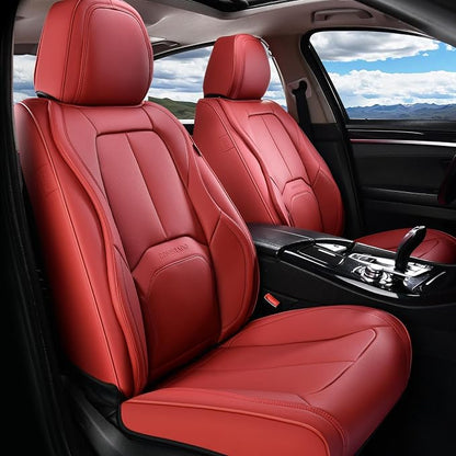 Coverado Seat Covers, Car Seat Covers Front Seats, Premium Nappa Leather Seat Covers for Cars, Waterproof Car Seat Protector with Lumbar Support, Front Seat Covers Universal Fit for Most Cars (Red)