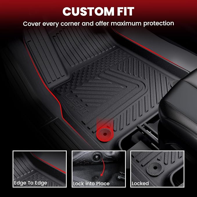 LASFIT Floor Mats for Rivian R1T 2025 2026, All Weather Floor Liner TPE Custom Fit Car Mats for Rivian R1T 1st & 2nd Row Rubber Mats, Black,Tasteless, Durable and Easy to Clean