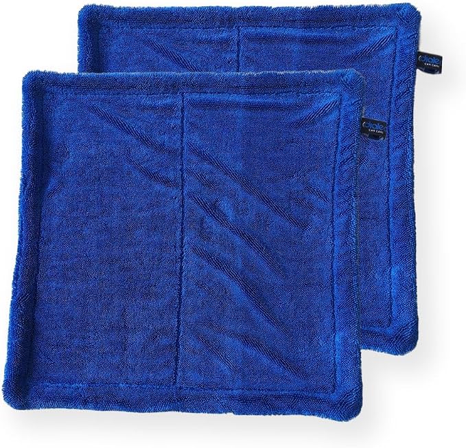 2 Pack Dialed Mini Drying Towels 1600 GSM, Premium 70/30 Blend Microfiber for Drying Cars, Trucks, SUVs. Professional Grade, Safe for Detailing + Lint Free. 16" x 16", Marina Blue