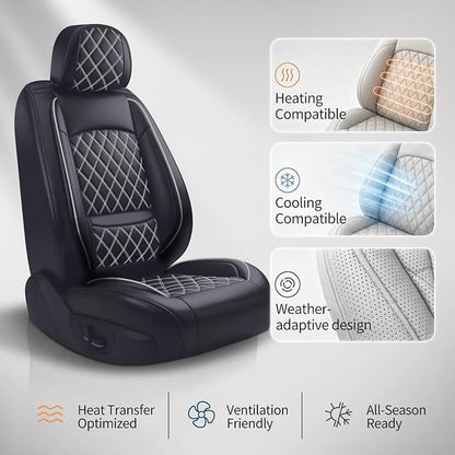 Car Seat Covers Compatible with Hyundai Elantra 2017-2025 2026 - Full Set 5 Seats Luxury Leather All-Weather Seat Cushions & Protectors, Waterproof & Breathable, Airbag Compatible (Whiteline)