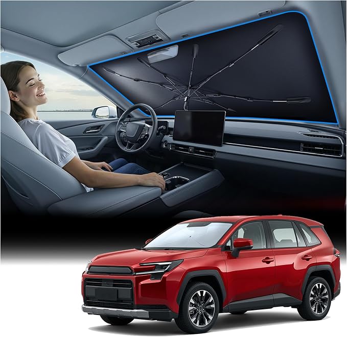 Nmoiss [Vinyl Coating Heat Shield] Windshield Sun Shade Umbrella Custom for Toyota RAV4 2019-2026, Block 99% UV Rays & Protect Interior Dashboard & Seats, RAV4 Accessories