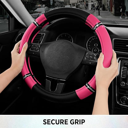 Road Comfort Leather Steering Wheel Cover – Premium Anti-Slip Car Steering Wheel Grip Cover – Universal Fit for 14.5”–15” Cars, Trucks & SUVs - Hotpink