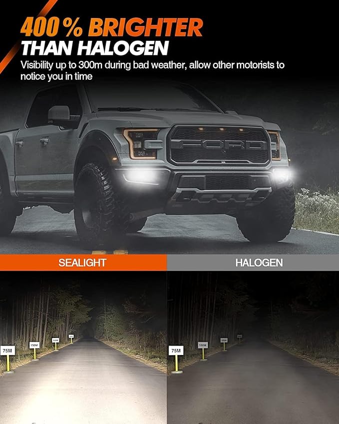 SEALIGHT H11/H8 Led Fog Light Bulbs, 400% High Bright H11 Fog Lights, 6000K Cool White 50000HRS Lifespan H16 LED Fog Light Bulbs for Car, 2 Pack