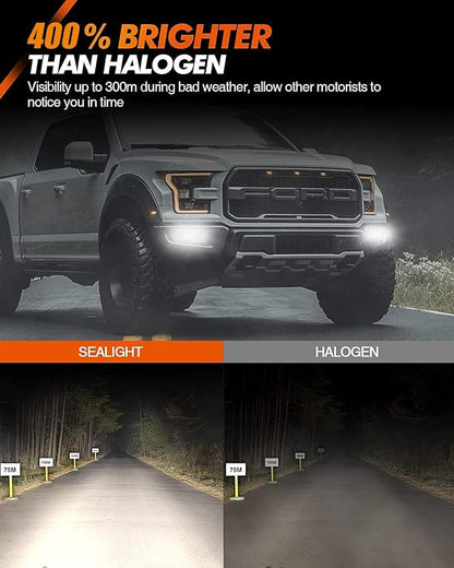 SEALIGHT H11/H8 Led Fog Light Bulbs, 400% High Bright H11 Fog Lights, 6000K Cool White 50000HRS Lifespan H16 LED Fog Light Bulbs for Car, 2 Pack