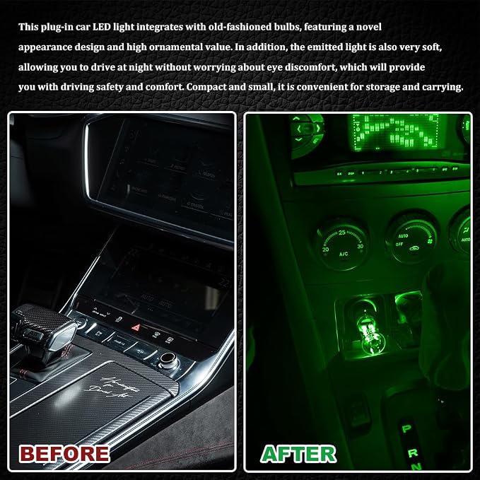 USB LED Car Interior Atmosphere Light, Car USB Night Light, Plug-in Auto Ambient Lighting Retro Lamps, Touch Adjustment LED Automotive Night Lamp Auto Accessories for bedrooms Camping (Green)