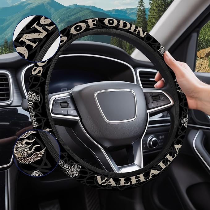 GENANY Viking Steering Wheel Cover, Non Slip Polyester Car Wheel Protector for Car SUV Truck, Universal 15 Inch