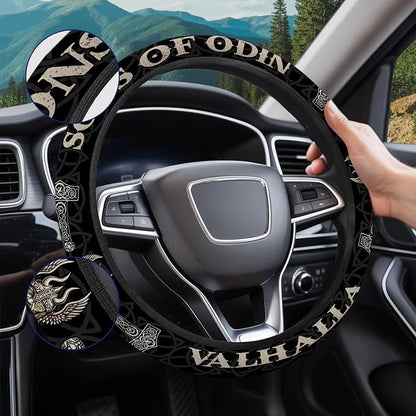 GENANY Viking Steering Wheel Cover, Non Slip Polyester Car Wheel Protector for Car SUV Truck, Universal 15 Inch