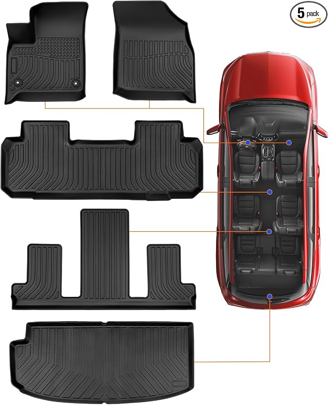 for Chevy Traverse 2018-2023 Floor Mats & Cargo Liner ONLY for 7 Seats Bucket Seats, All Weather TPE Rubber Mats for Chevy/for Chevrolet Traverse Accessories (Fit 2024 Traverse Limited)