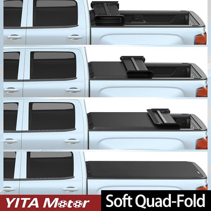 YITAMOTOR Soft Quad-fold Tonneau Cover Fits for Ford F-250 F-350 F250 F350 Super Duty 8ft Bed 1999-2016