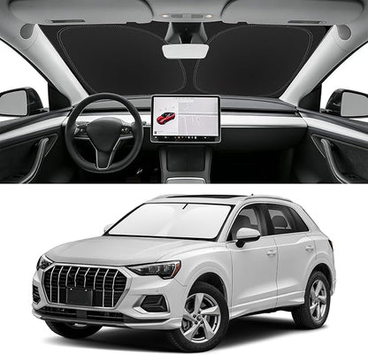 Custom Fit Windshield Sun Shade for Audi Q3 2019-2025, Blocks UV & Heat, Front Window Sunshade Accessories, Easy Fold & Store Keep Your Car Cooler